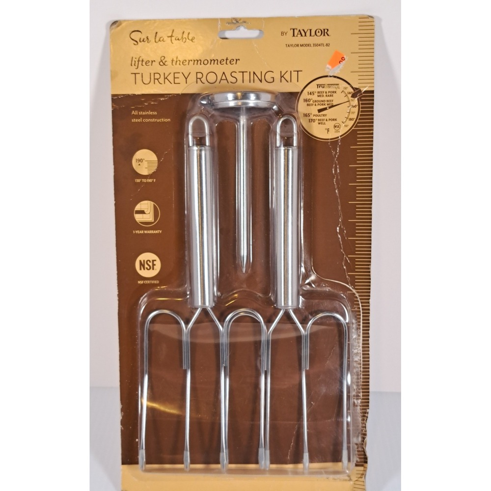 Sur La Table Taylor Turkey Roasting Kit Stainless Steel‎ Lifters Thermometer NEW